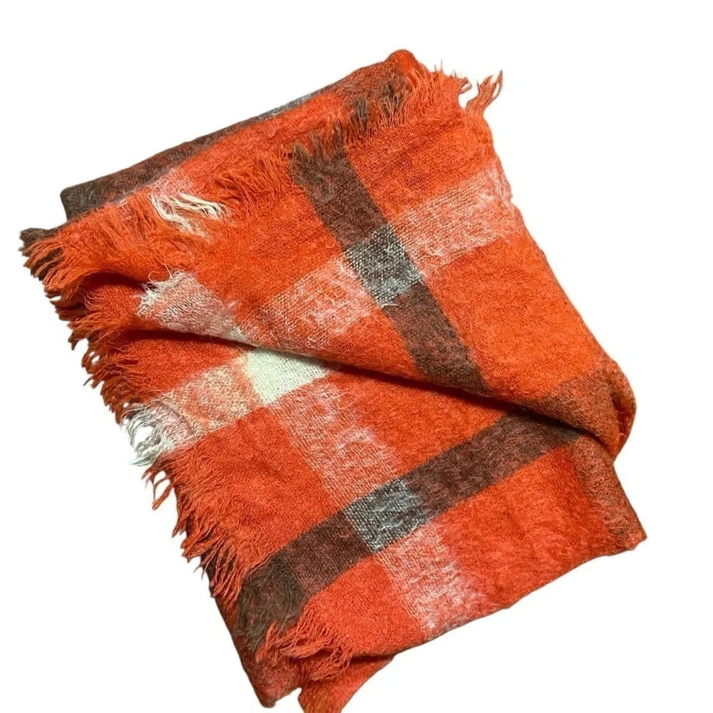 Vintage 1950's Hudson's Bay Mohair Red Plaid Throw Blanket Made in Scotland Cozy